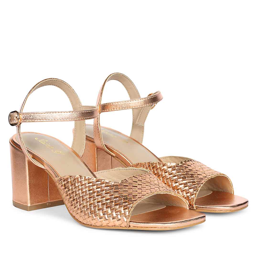 Saint Athena Cipria Metallic Hand Woven Leather Heels - Image 3