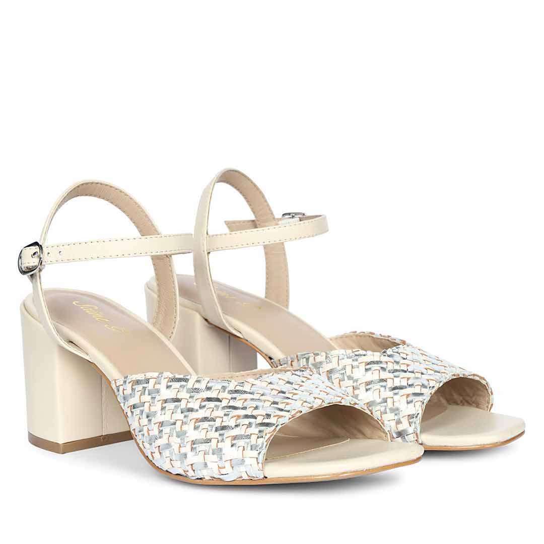 Saint Athena Off White-Silver Hand Woven Leather Heels - Image 2
