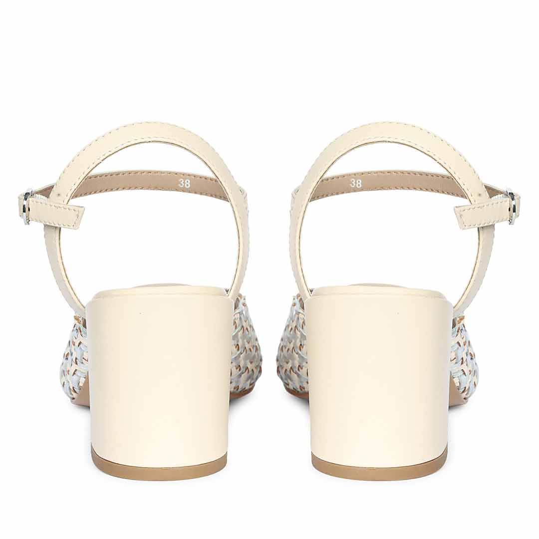 Saint Athena Off White-Silver Hand Woven Leather Heels - Image 5