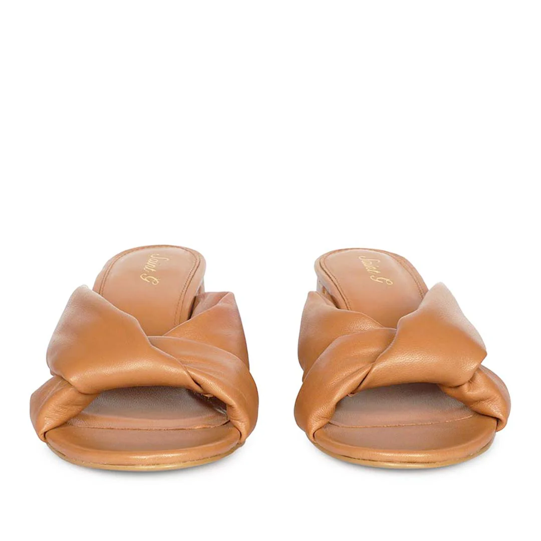 Saint Athena Tan Glove Leather Block Heels - Image 4