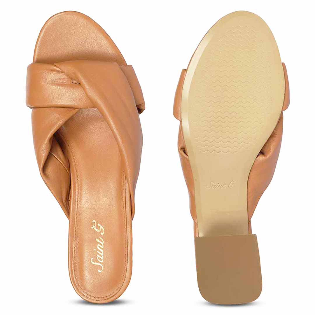 Saint Athena Tan Glove Leather Block Heels - Image 6