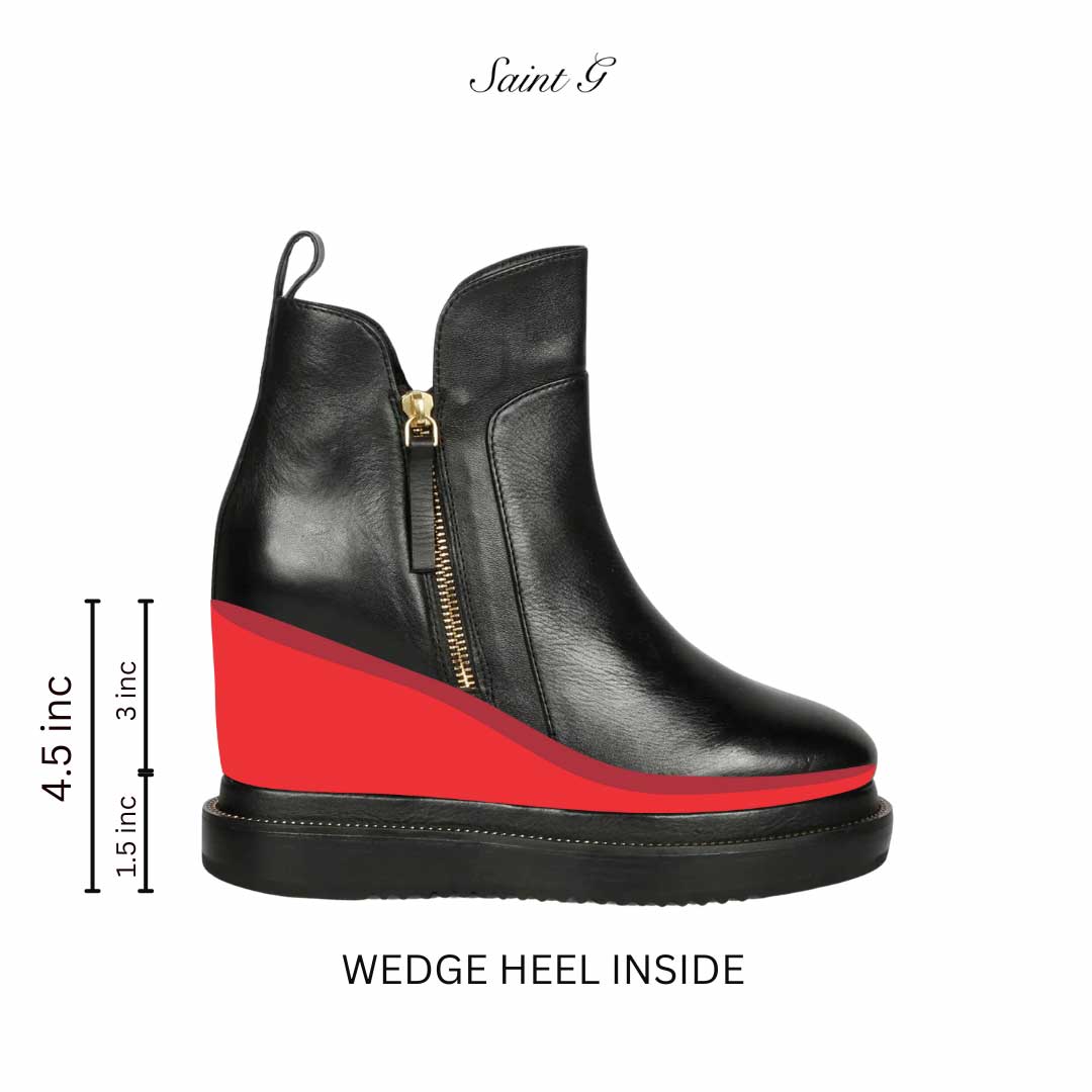 Saint Audrey Chain Décor Black Leather Inside Wedge Heel Long Boots - Image 9