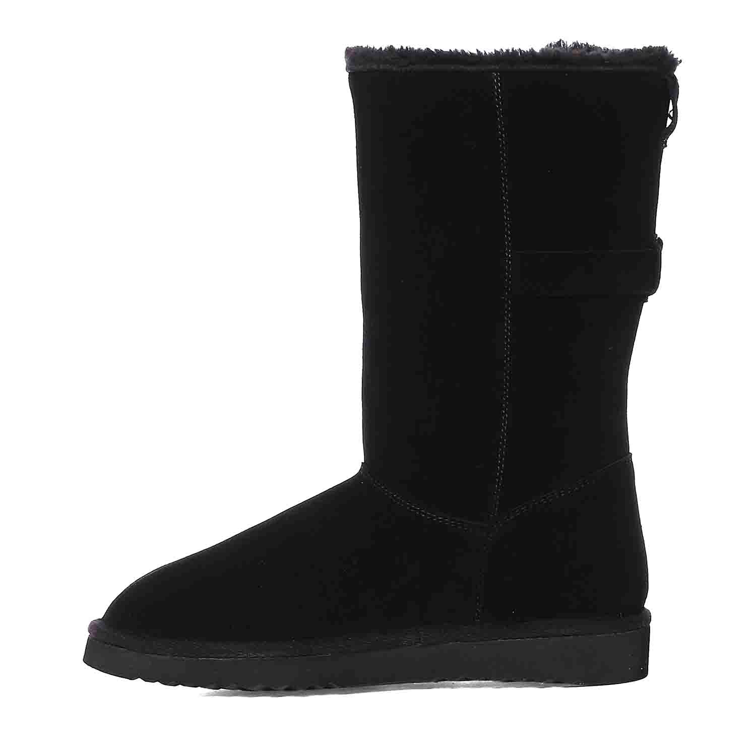 Saint Aurelia Buckle Decorative Black Suede Leather Snug Boots - Image 5