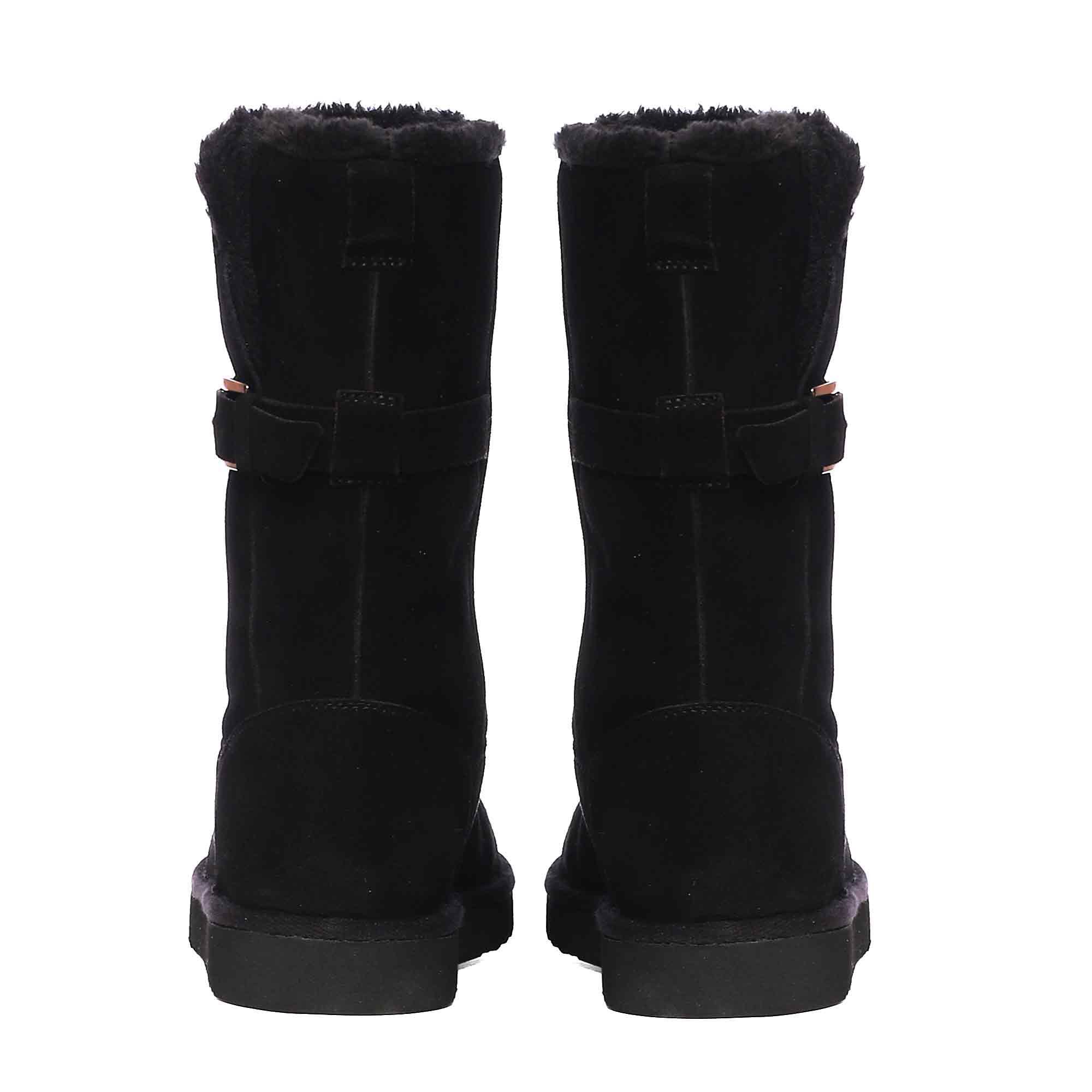 Saint Aurelia Buckle Decorative Black Suede Leather Snug Boots - Image 7