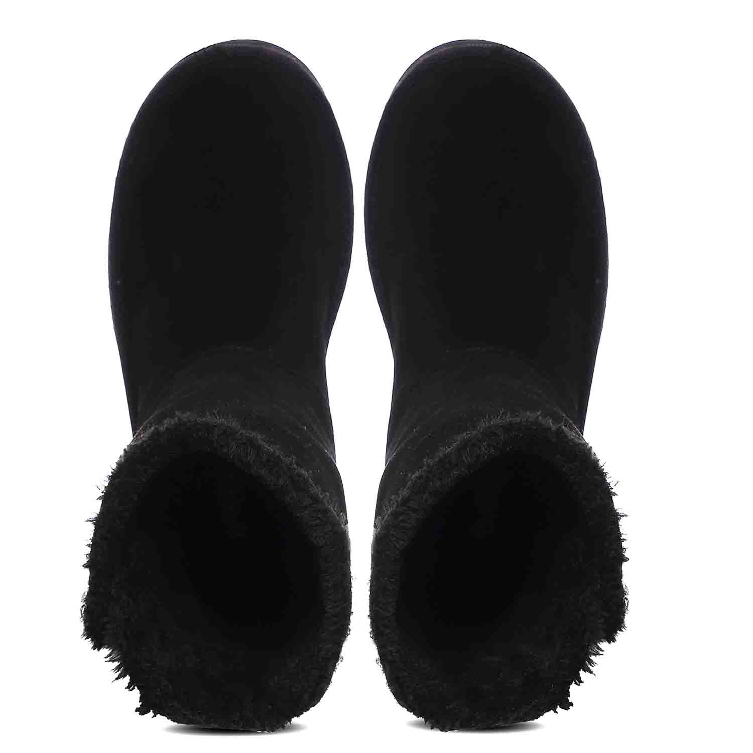 Saint Aurelia Buckle Decorative Black Suede Leather Snug Boots - Image 8