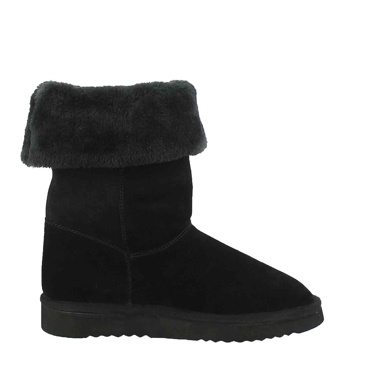 Saint Aurelia Buckle Decorative Black Suede Leather Snug Boots - Image 9