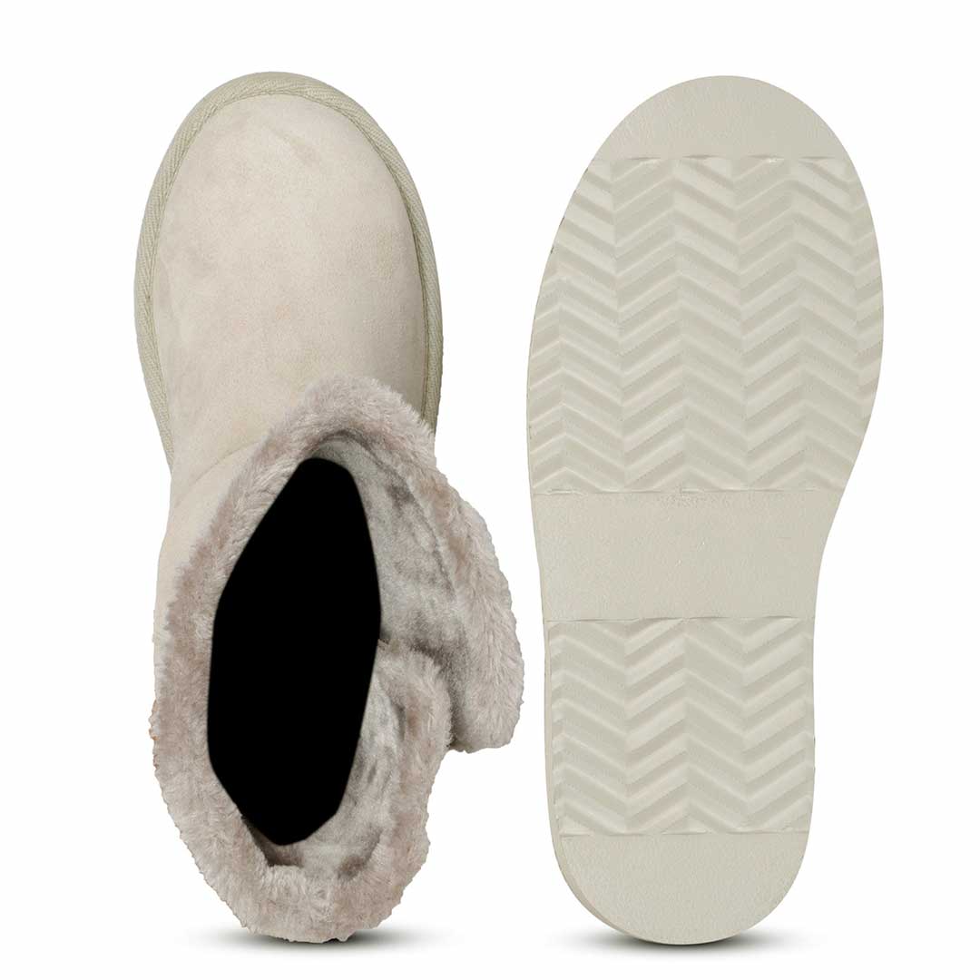 Saint Aurelia Buckle Decorative Ivory Suede Leather Snug Boots - Image 9