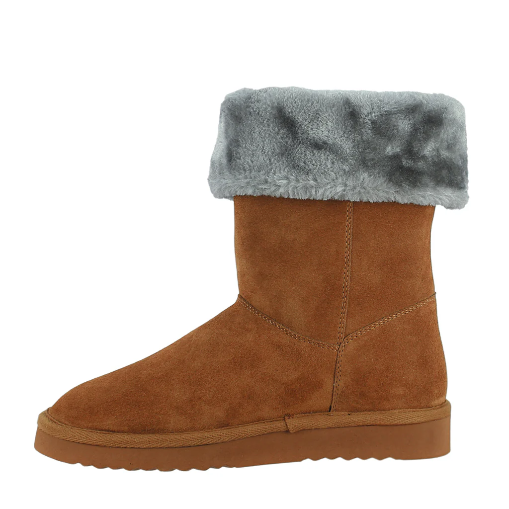 Saint Aurelia Buckle Decorative Tan Suede Leather Snug Boots - Image 5