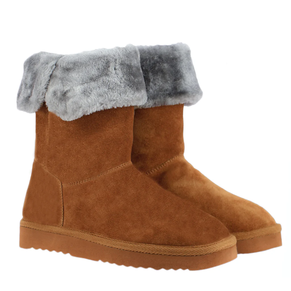 Saint Aurelia Buckle Decorative Tan Suede Leather Snug Boots - Image 6
