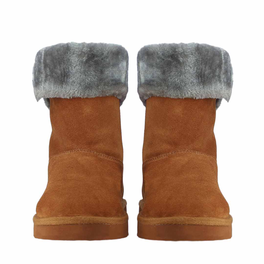 Saint Aurelia Buckle Decorative Tan Suede Leather Snug Boots - Image 7