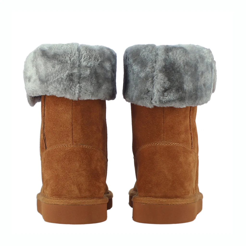 Saint Aurelia Buckle Decorative Tan Suede Leather Snug Boots - Image 8