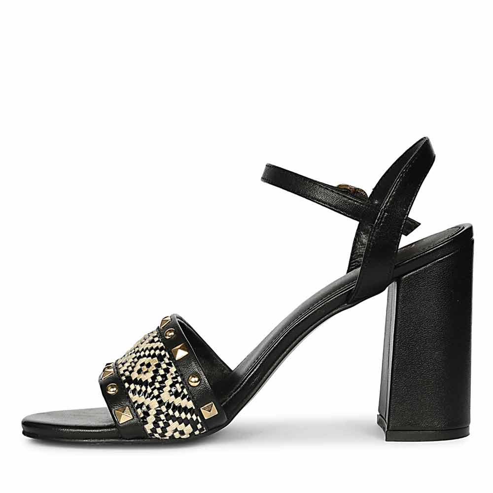 Saint Auric Black Leather Rafia Stud Block Heels - Image 4