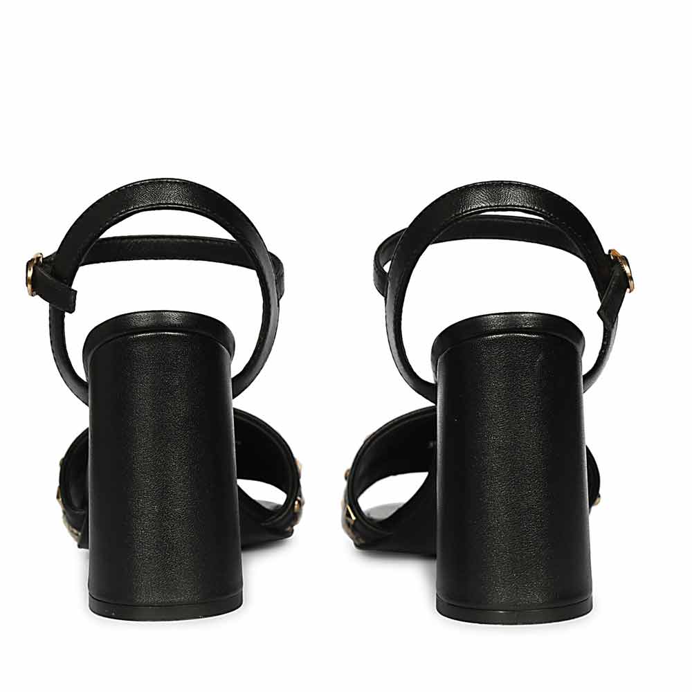 Saint Auric Black Leather Rafia Stud Block Heels - Image 6