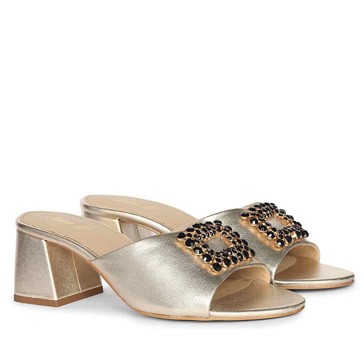 Saint Aurora Gold Metallic Jeweled Heels - Image 3