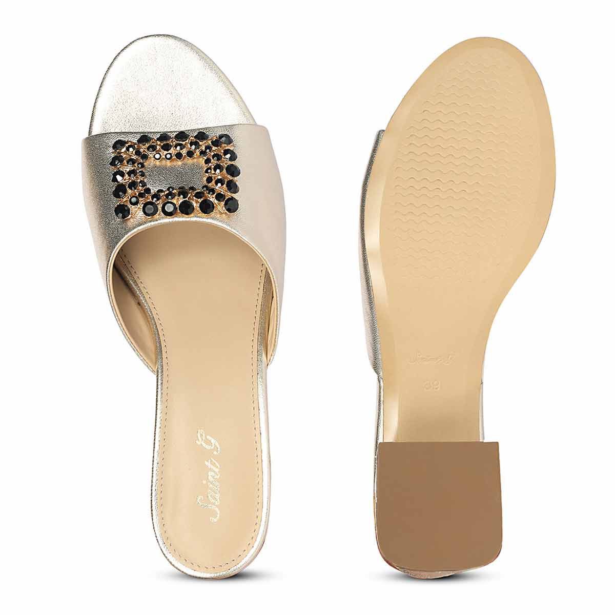Saint Aurora Gold Metallic Jeweled Heels - Image 8