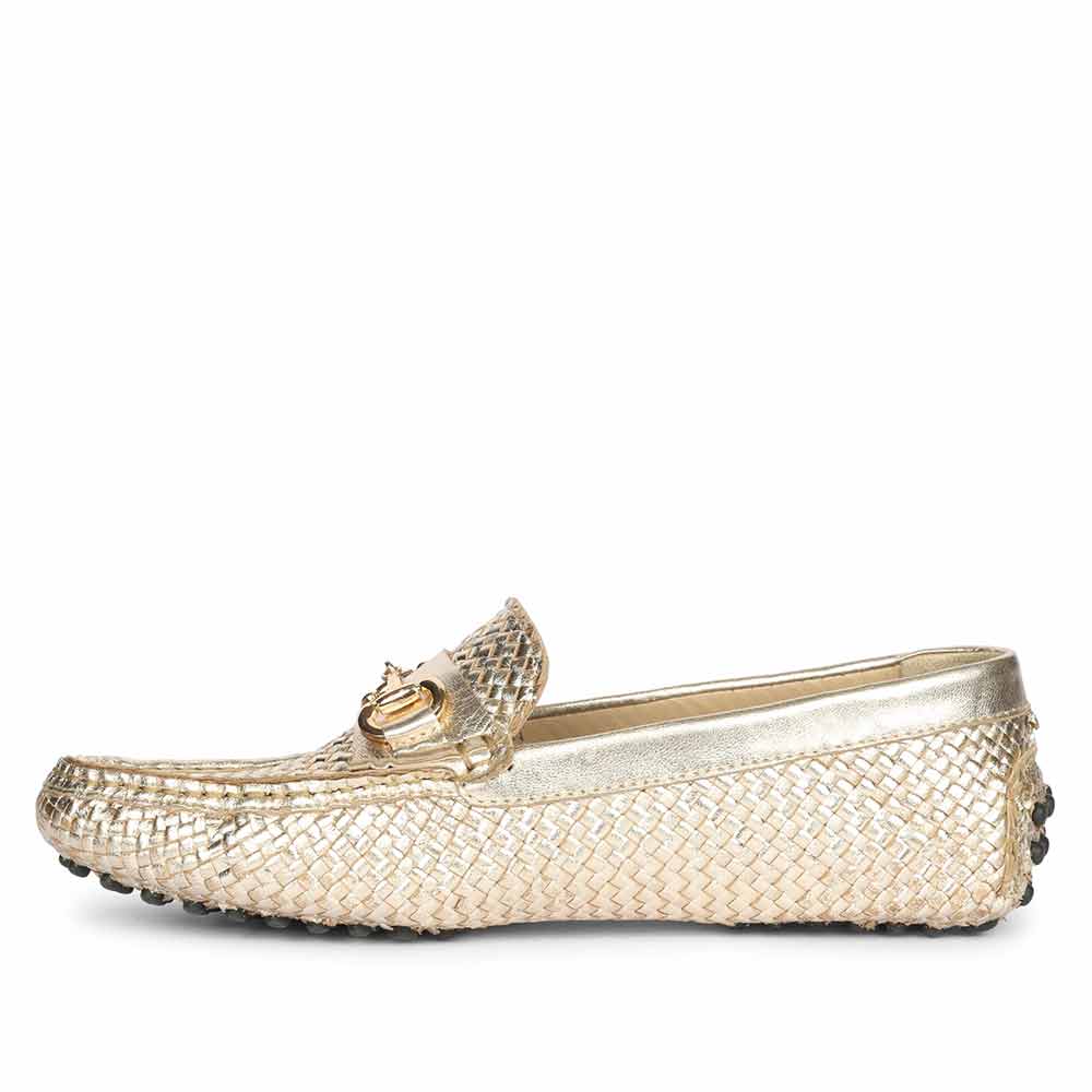 Saint Aurora Gold Handwoven Leather Horsebit Loafers - Image 3
