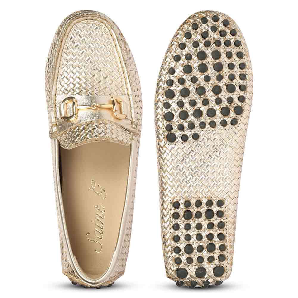 Saint Aurora Gold Handwoven Leather Horsebit Loafers - Image 6