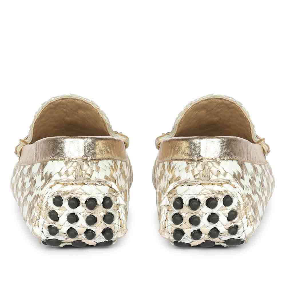 Saint Aurora Gold & White Handwoven Leather Horsebit Loafers - Image 5