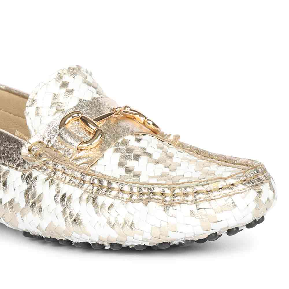 Saint Aurora Gold & White Handwoven Leather Horsebit Loafers - Image 7