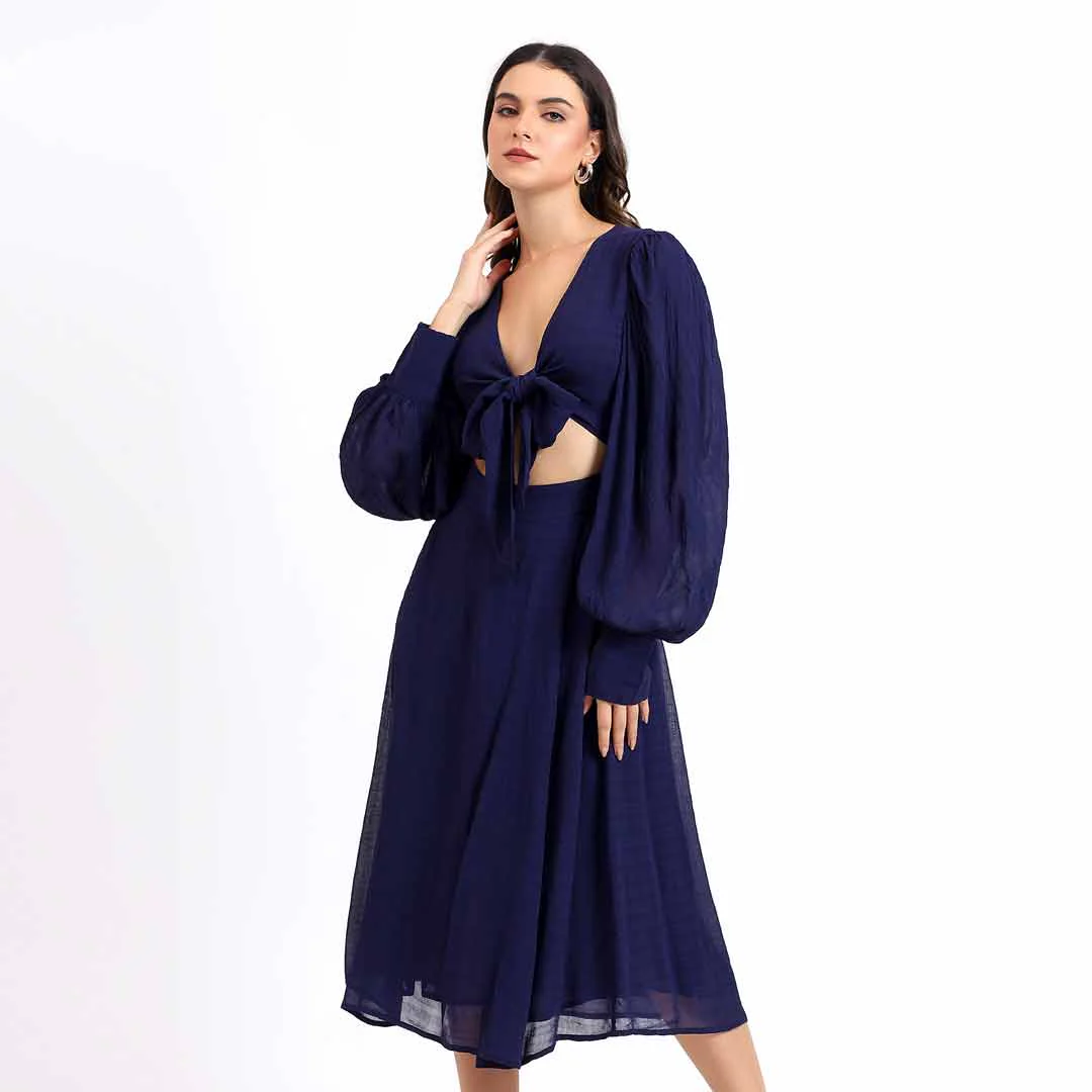 Saint Womens Front Knot Blue Midi Dress - Image 3