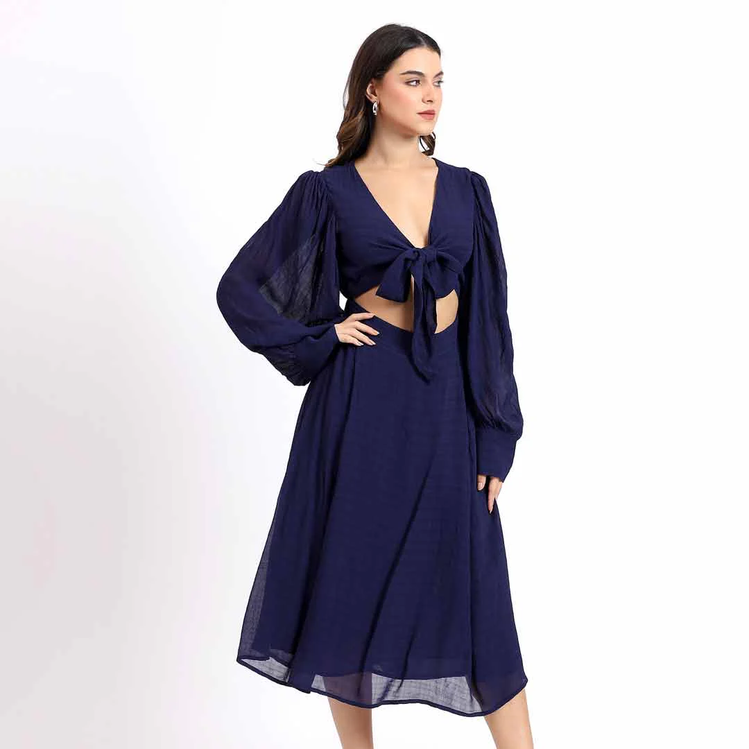 Saint Womens Front Knot Blue Midi Dress - Image 4