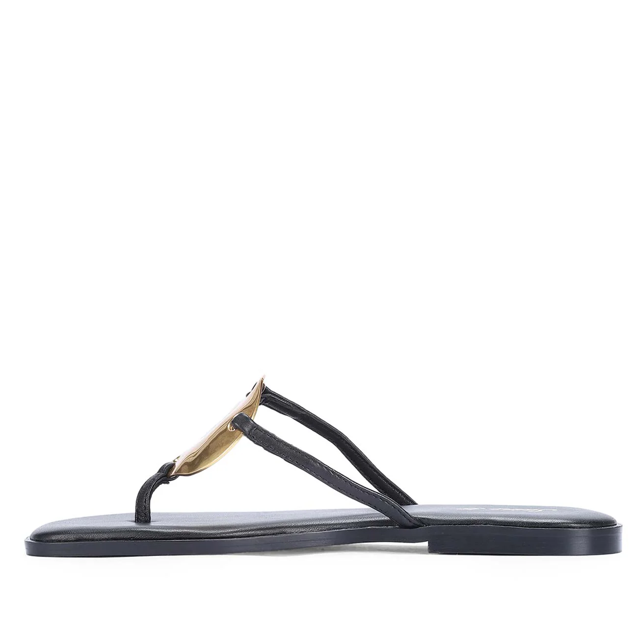 Saint Aurum Golden Disc Black Leather Flats - Image 3