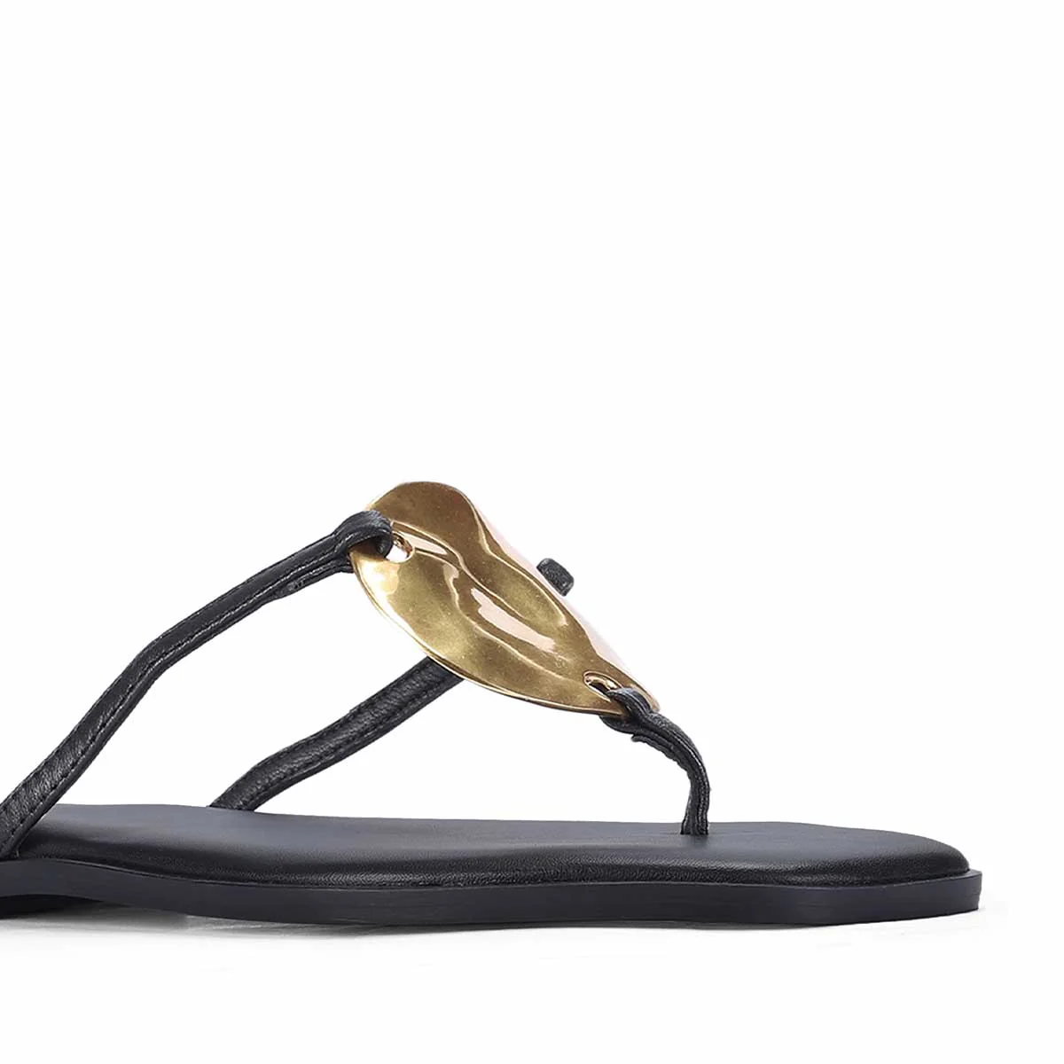 Saint Aurum Golden Disc Black Leather Flats - Image 7