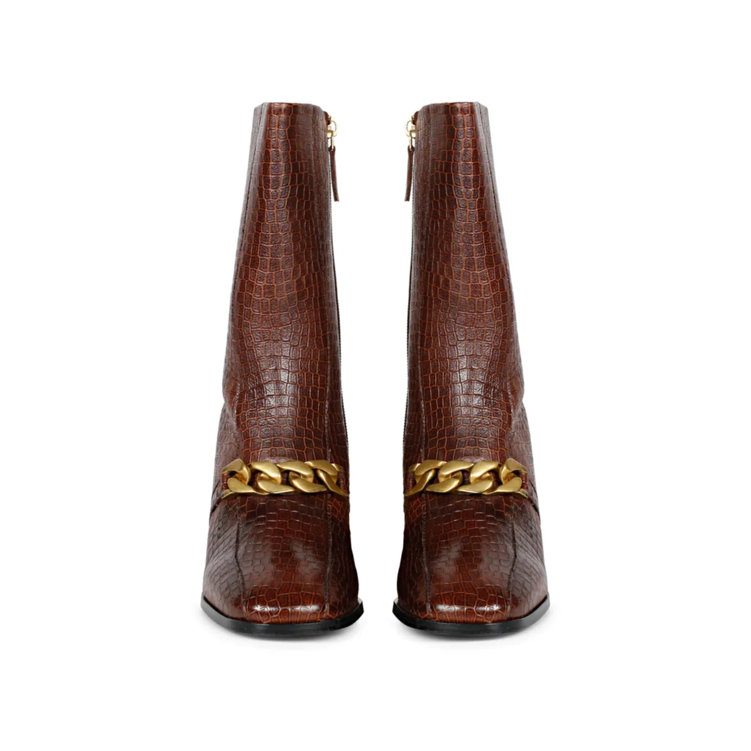 Ava Brown Snake Embossed Leather Calf Boots - Image 3