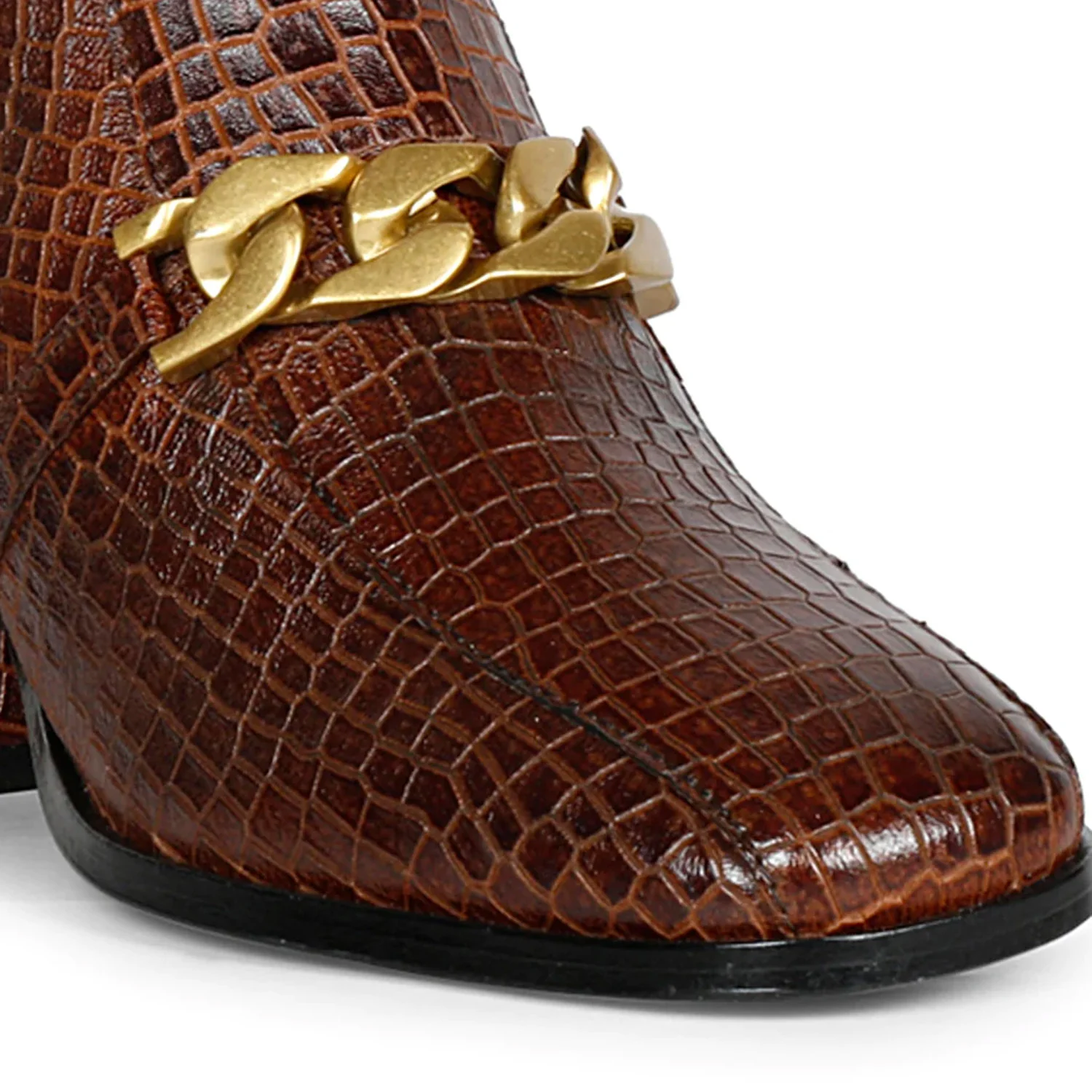 Ava Brown Snake Embossed Leather Calf Boots - Image 6