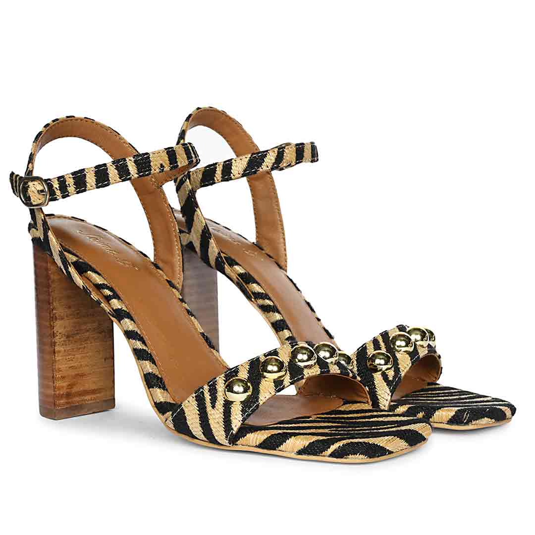 Saint Avery Beige Leopard Raffia High Block Heels - Image 2