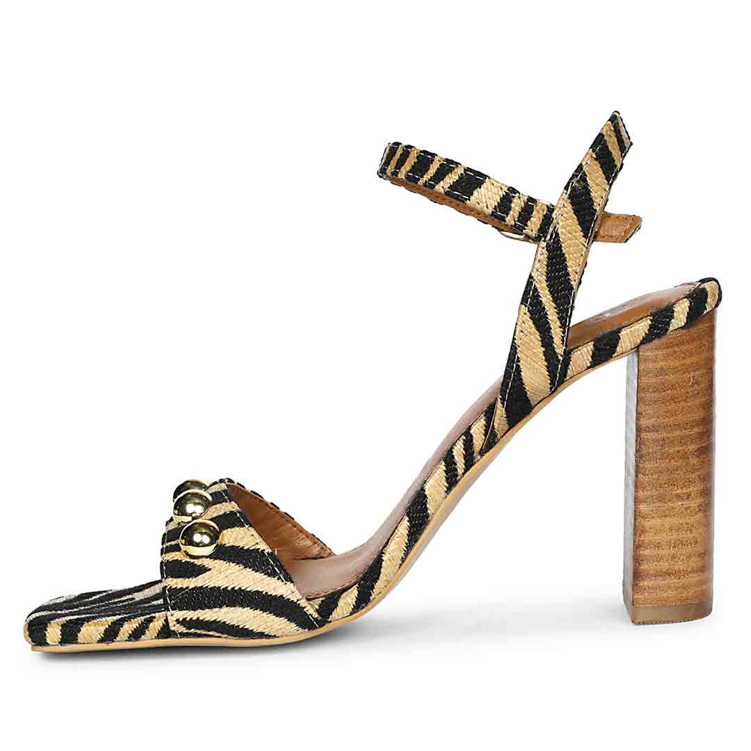 Saint Avery Beige Leopard Raffia High Block Heels - Image 5