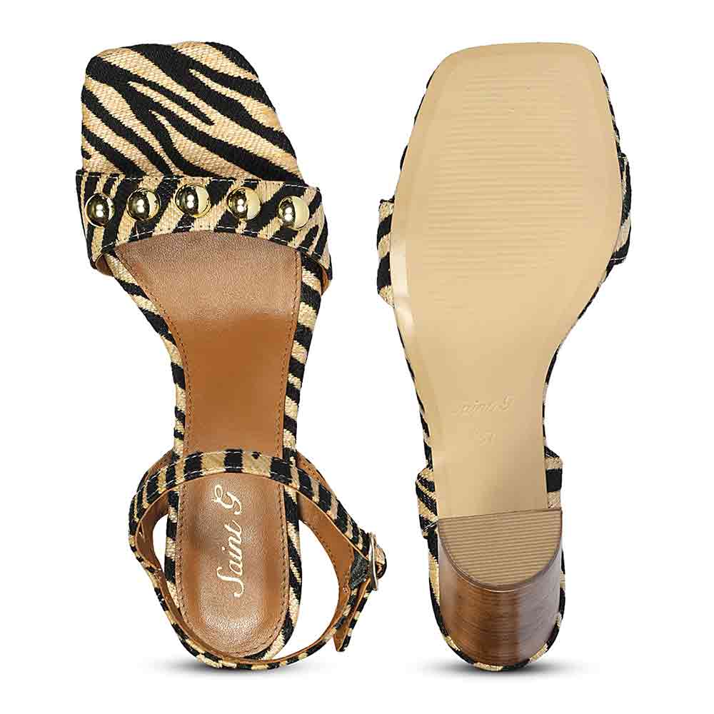 Saint Avery Beige Leopard Raffia High Block Heels - Image 6