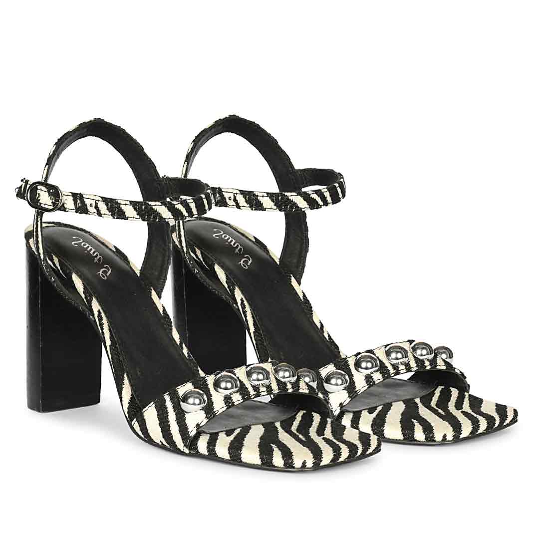 Saint Avery White Leopard Raffia High Block Heels - Image 2