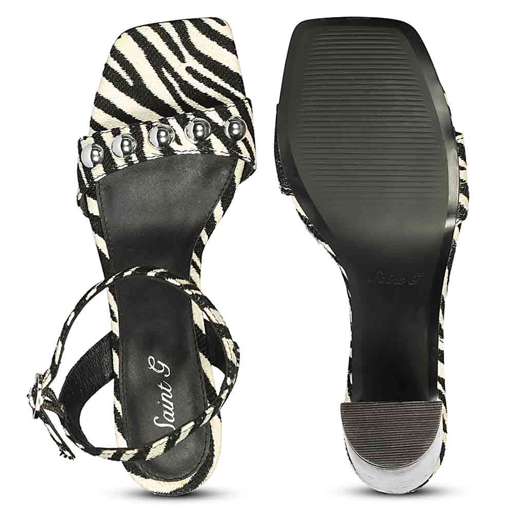 Saint Avery White Leopard Raffia High Block Heels - Image 6