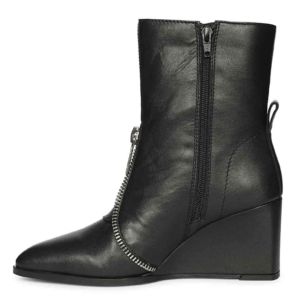 Saint Avia Front Zipper Black Leather Wedge Ankle Boots - Image 3