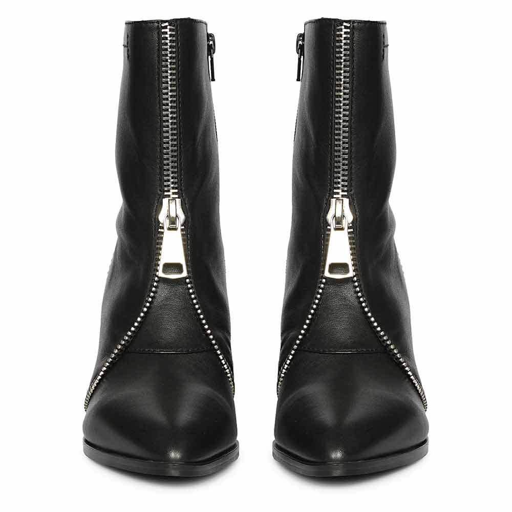 Saint Avia Front Zipper Black Leather Wedge Ankle Boots - Image 4