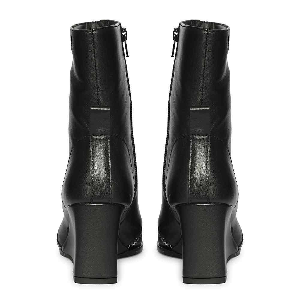 Saint Avia Front Zipper Black Leather Wedge Ankle Boots - Image 5
