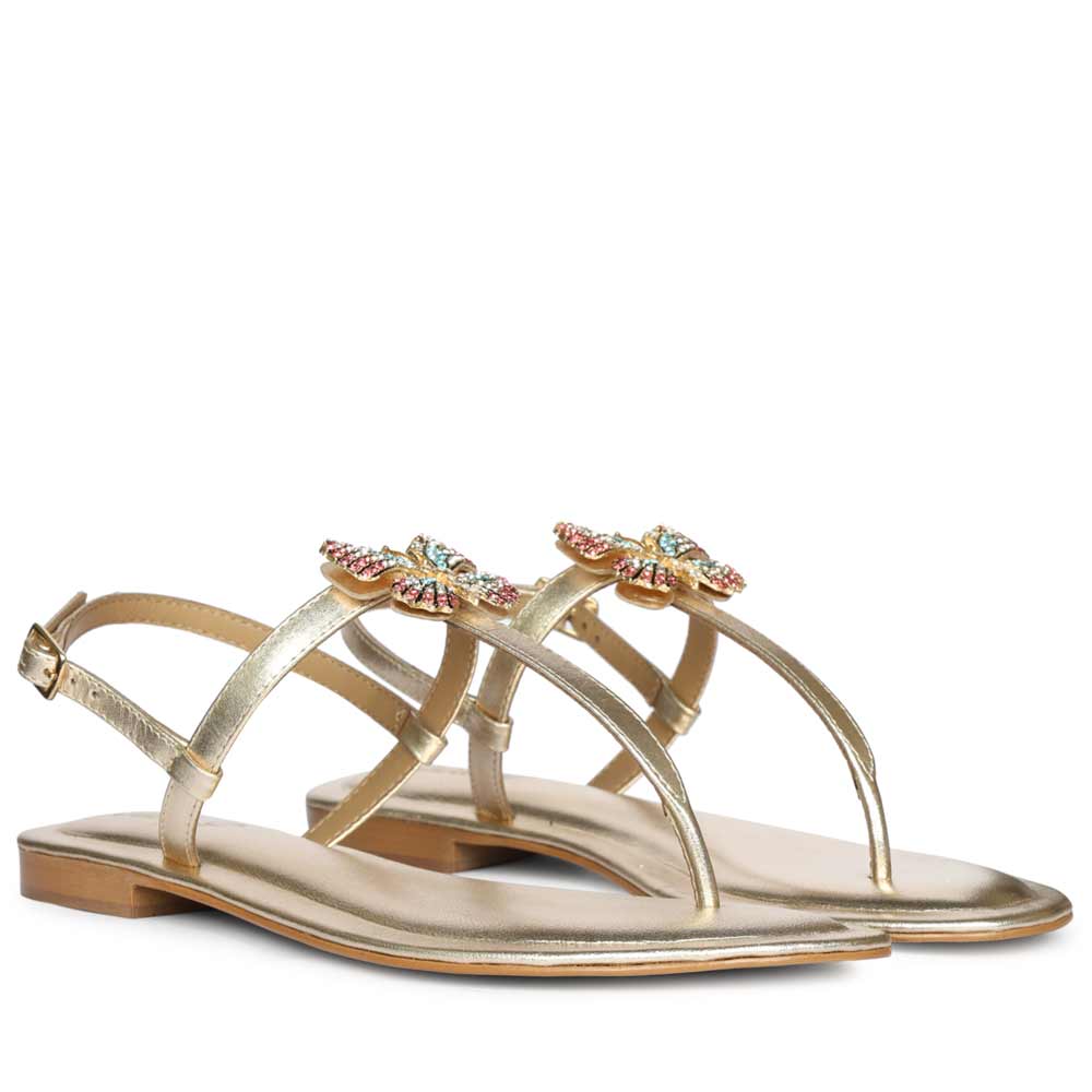 Saint Avril Butterfly Jeweled Gold Leather Sandals - Image 3