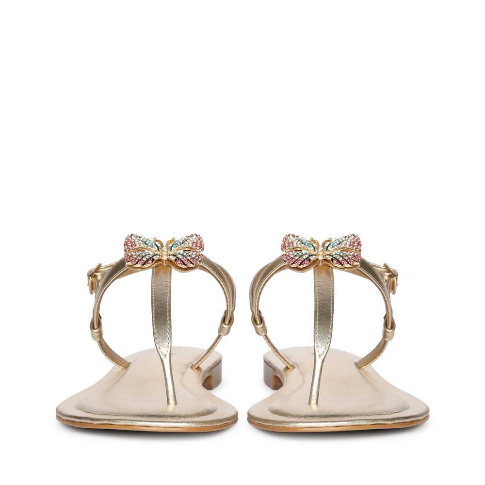 Saint Avril Butterfly Jeweled Gold Leather Sandals - Image 4