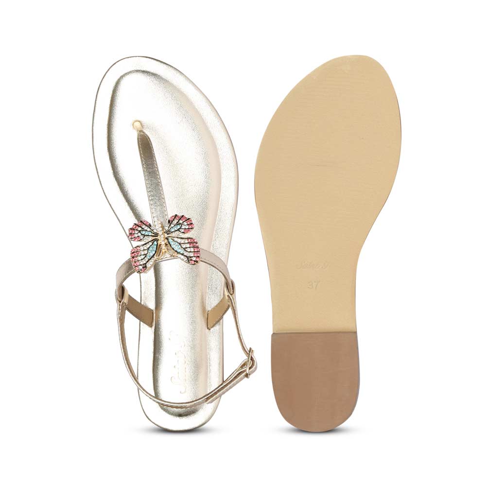 Saint Avril Butterfly Jeweled Gold Leather Sandals - Image 7
