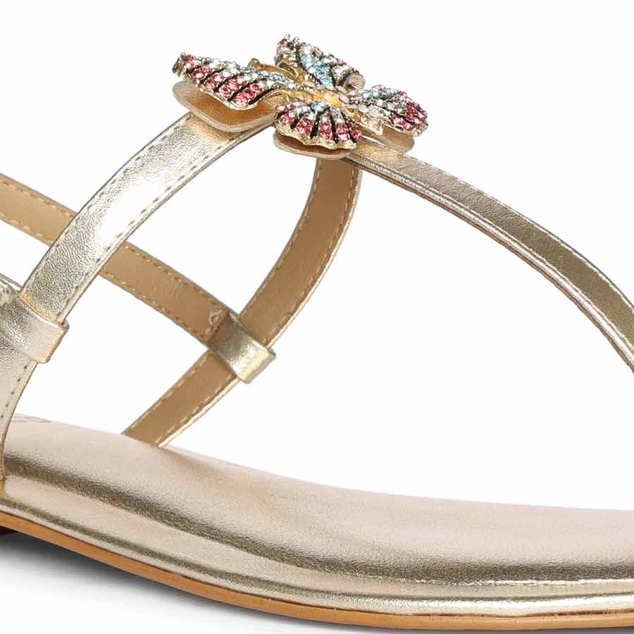 Saint Avril Butterfly Jeweled Gold Leather Sandals - Image 8