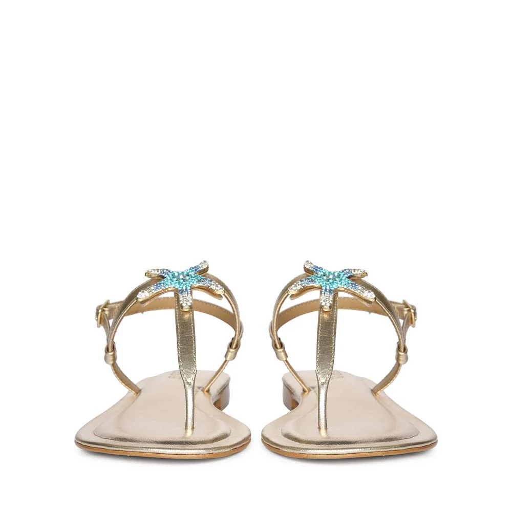 Saint Avril Starfish Jeweled Gold Leather Sandals - Image 3