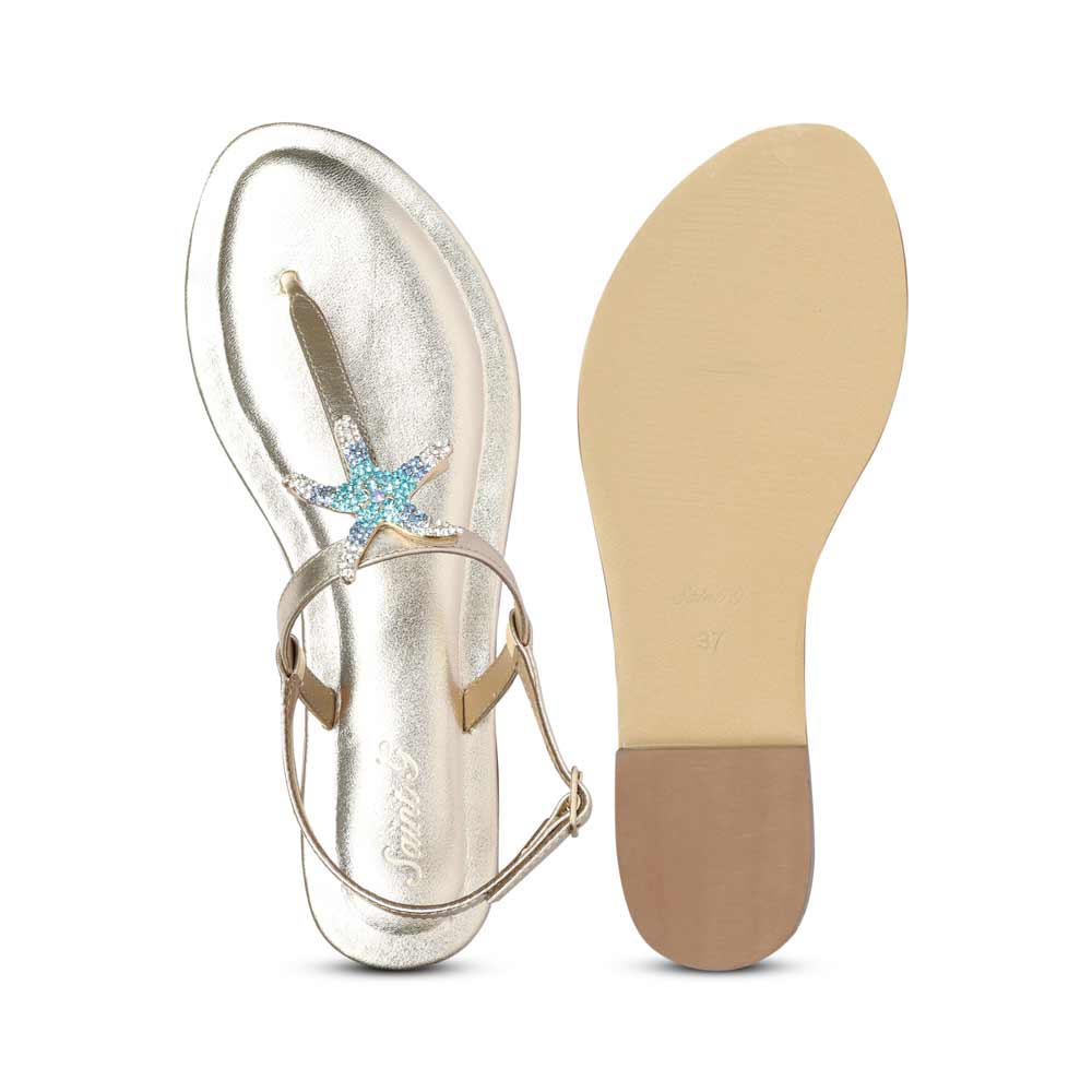 Saint Avril Starfish Jeweled Gold Leather Sandals - Image 6