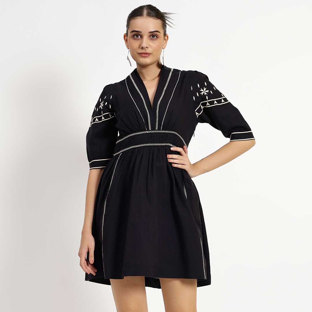 Saint Ayleen Womens Black Cotton Linen Dress