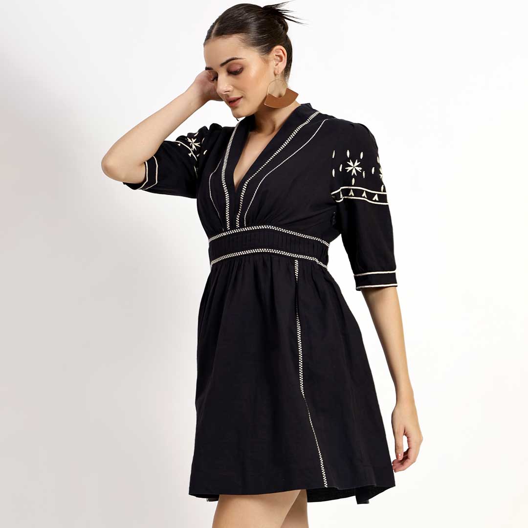 Saint Ayleen Womens Black Cotton Linen Dress - Image 2