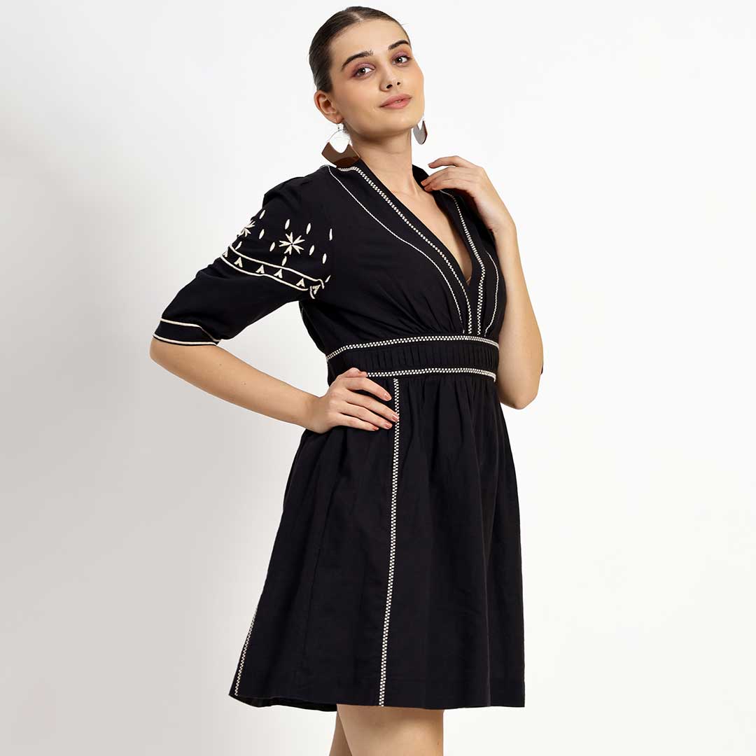Saint Ayleen Womens Black Cotton Linen Dress - Image 3