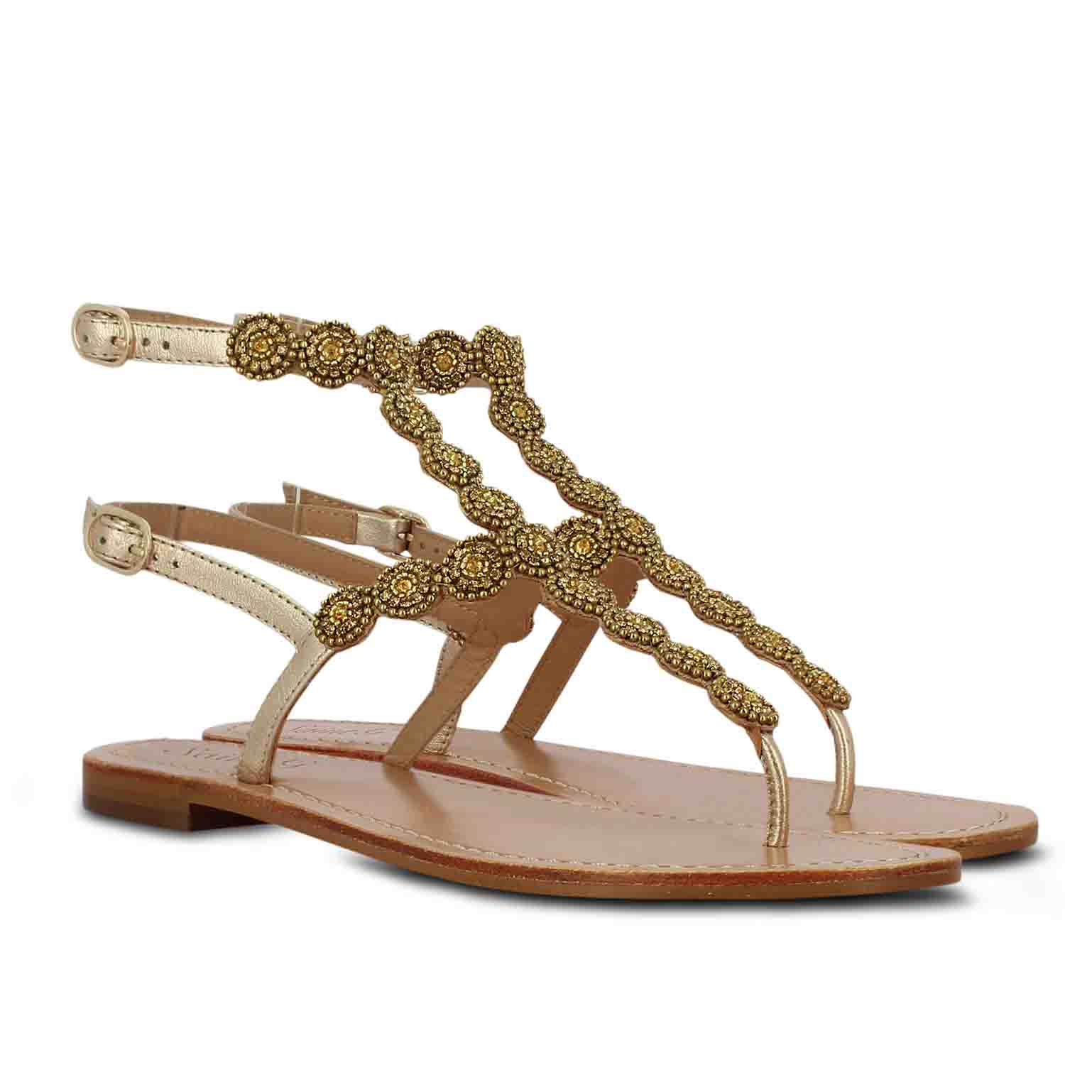 Saint Azzurra Hand Embroidered Platin Leather Sandals - Image 3