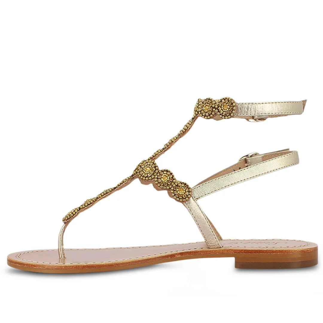 Saint Azzurra Hand Embroidered Platin Leather Sandals - Image 4