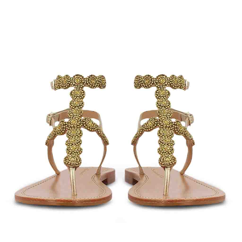 Saint Azzurra Hand Embroidered Platin Leather Sandals - Image 5