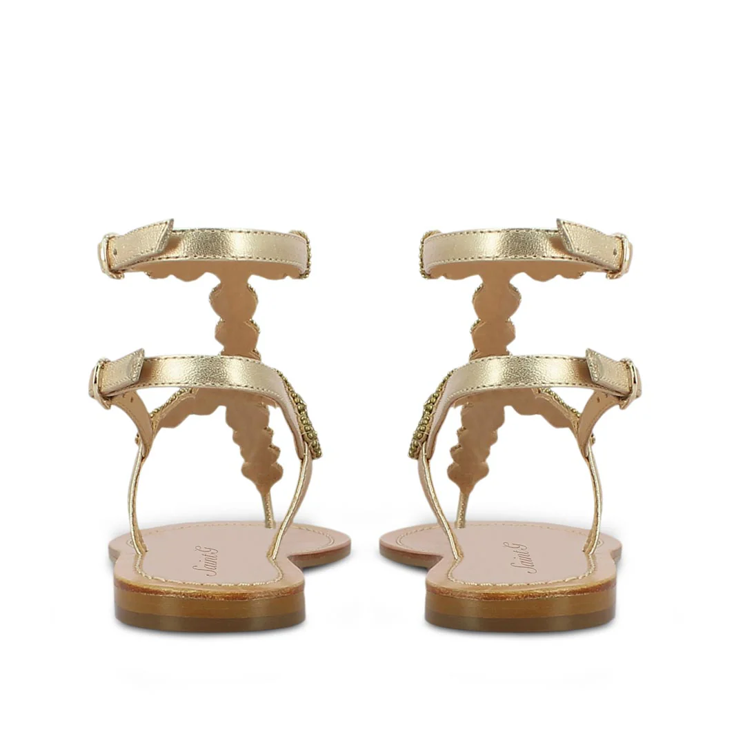 Saint Azzurra Hand Embroidered Platin Leather Sandals - Image 6